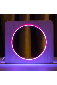 Светильник ночник ArtEco Light из дерева LED "Круг" с пультом и регулировкой цвета, двойной RGB