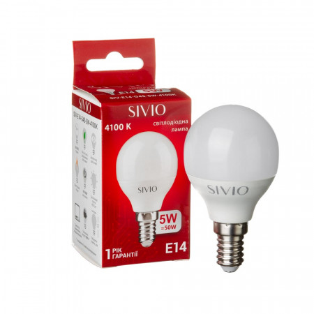 LED лампа 5Вт Sivio нейтральная белая E14 G45 4100K