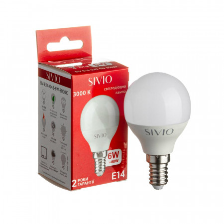 LED лампа 6Вт Sivio теплая белая E14 G45 3000K
