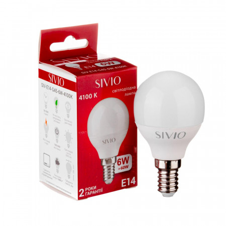 LED лампа 6Вт Sivio нейтральная белая E14 G45 4100K
