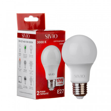 LED лампа 10Вт Sivio теплая белая E27 A60 3000K