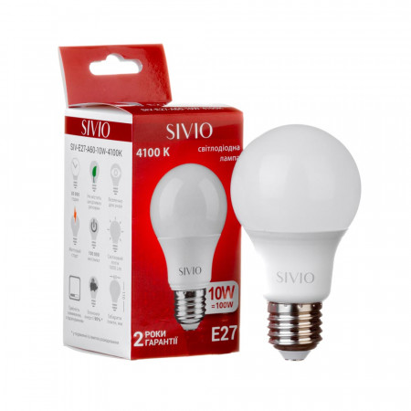 LED лампа 10Вт Sivio нейтральная белая E27 A60 4100K