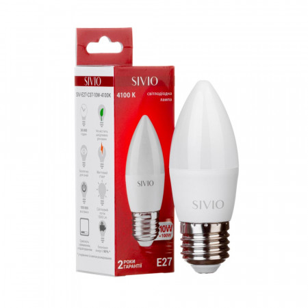 LED лампа 10Вт Sivio нейтральная белая E27 C37 4100K