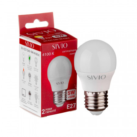 LED лампа 5Вт Sivio нейтральная белая E27 G45 4100K