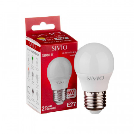 LED лампа 6Вт Sivio теплая белая E27 G45 3000K