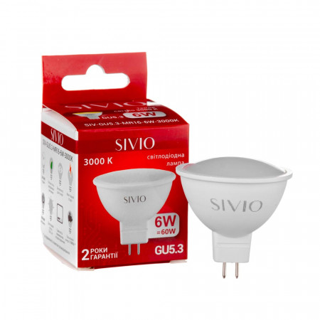 LED лампа 6Вт Sivio теплая белая GU5.3 MR16 3000K