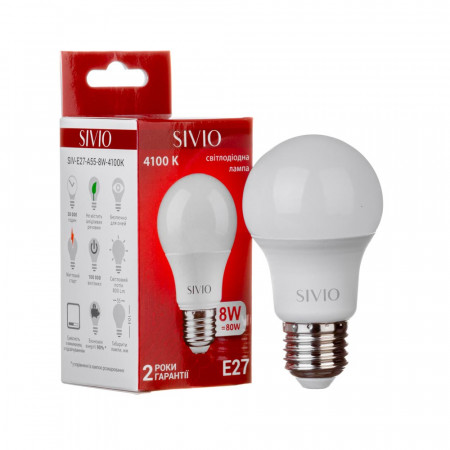 LED лампа 8Вт Sivio нейтральная белая E27 A55 4100K