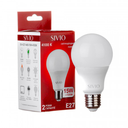 LED лампа 15Вт Sivio нейтральная белая E27 A65 4100K