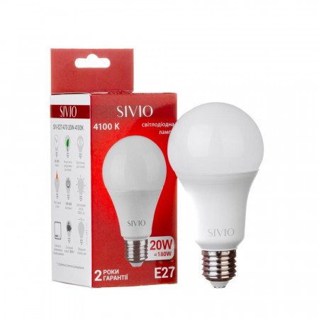 LED лампа 20Вт Sivio нейтральная белая E27 A70 4100K