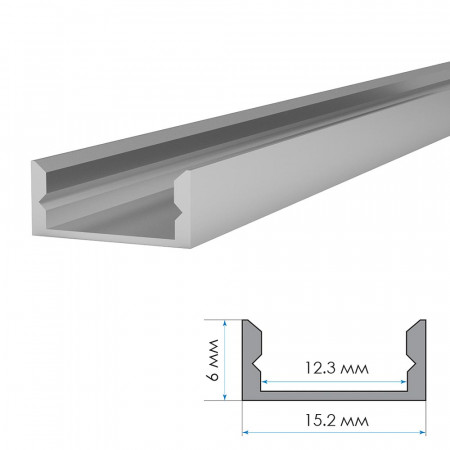 LED профиль ПФ-18 анодированный накладной с рассеивателем (комплект) 2м