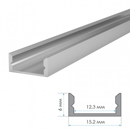 LED профиль ПФ-18/3 не анодированный накладной с рассеивателем (комплект) 2м